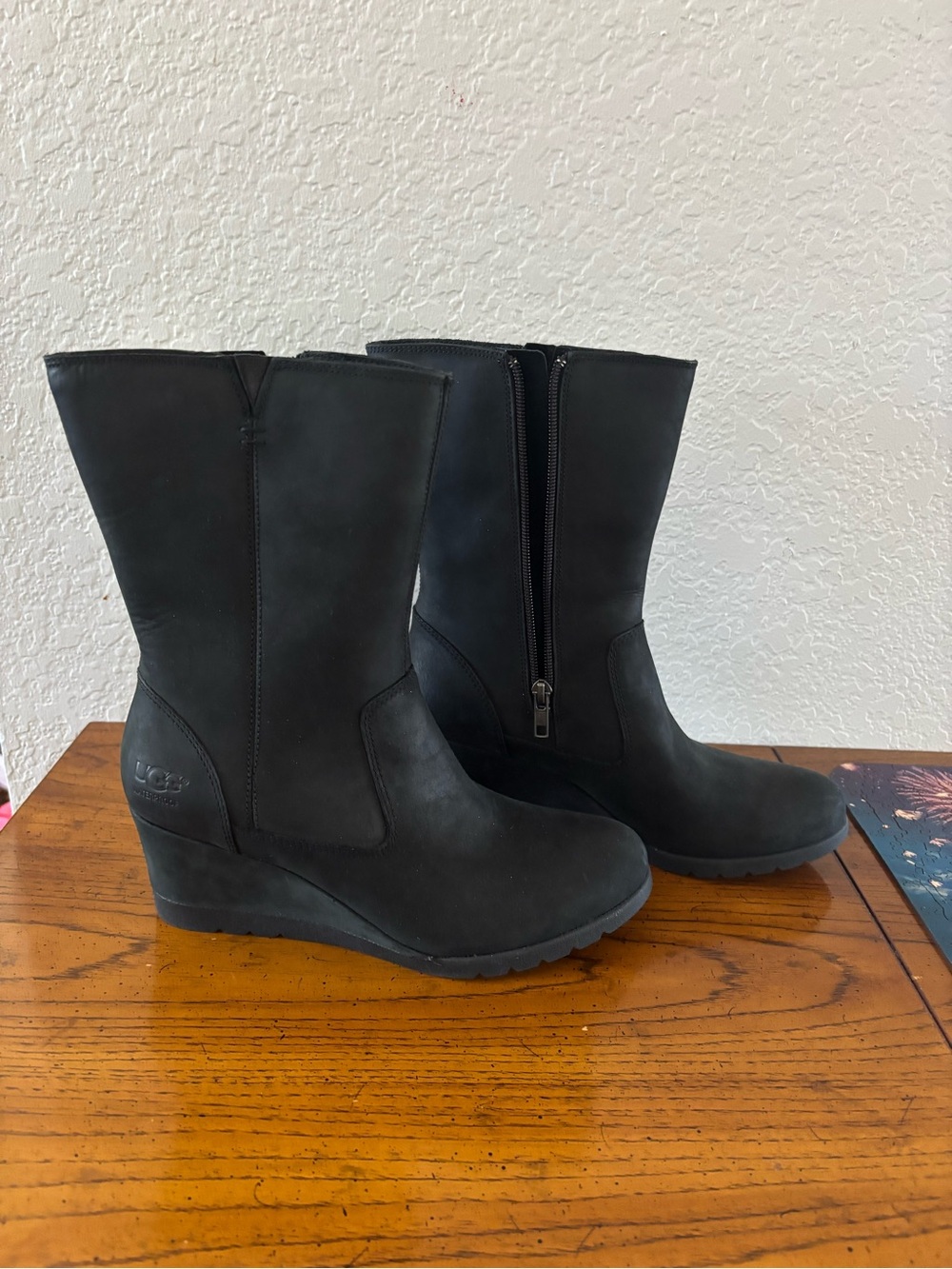 UGG Black Wedge Mid-Calf Zip Boots